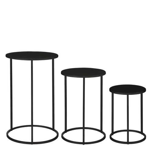 Mica Decorations Quinty Bijzettafel - Set van 3 - H50 x Ø32 cm - Metaal - Zwart
