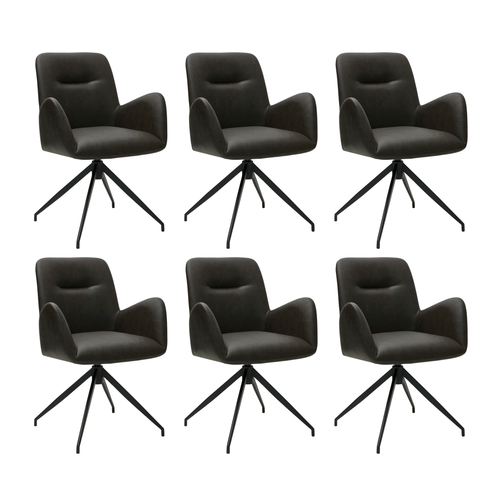 Furnhouse eetkamerstoelen armleuning Jennifer - Donkerbruin - Kunstleer - Set van 6