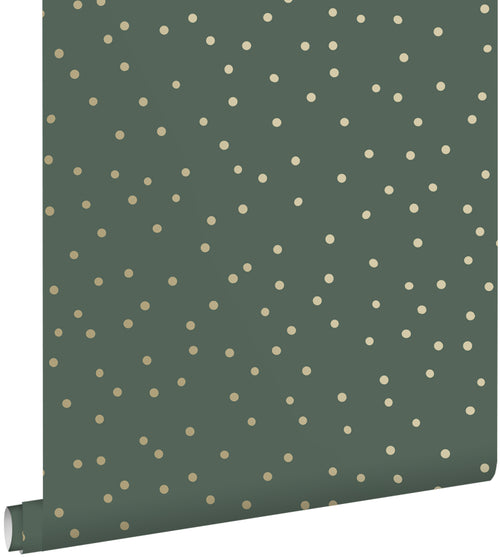 ESTAhome behang stippen donkergroen en goud - 53 cm x 10.05 m - 139275