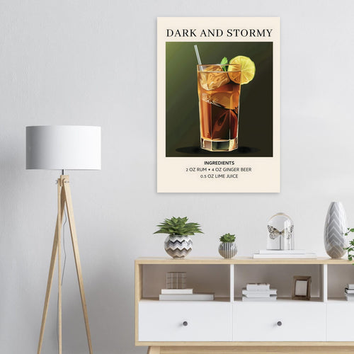 Artfulprints Poster met Lijst Dark and Stormy cocktail - Ingrediënten   - 30x40 cm - Donkergroen