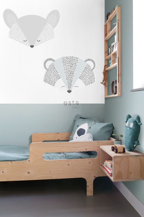 ESTAhome muursticker dierenkoppen grijs en blauw - 70 x 51 cm - 158967 - vtwonen shop