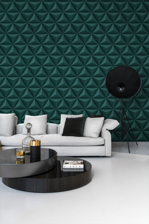 Origin Wallcoverings eco-texture vliesbehang grafisch 3D motief petrolblauw - 0,53 x 10,05 m - 347817 - vtwonen shop