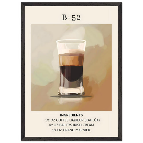 Artfulprints Poster met Lijst B-52 cocktail - Ingrediënten   - 50x70 cm - Bruin