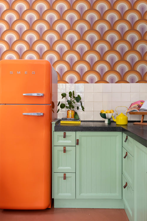 ESTAhome behang art deco bogen oranje en paars - 50 x 900 cm - 131772