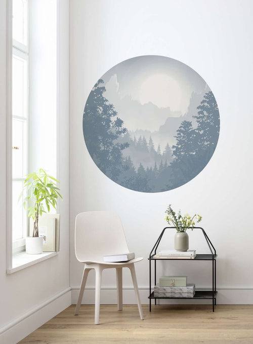 Sanders & Sanders zelfklevende behangcirkel vallei vergrijsd blauw - Ø 125 cm - 611773