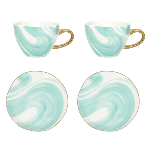 Urban Nature Culture Good Morning kopje Cappuccino/Tea en bord Valuri Emerald Green - set van 4 - in cadeauverpakking