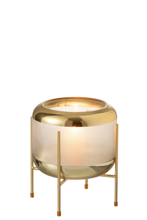 J-Line vaas Rond Motief Op Voet - glas - transparant/goud - Ø 20 cm - vtwonen shop