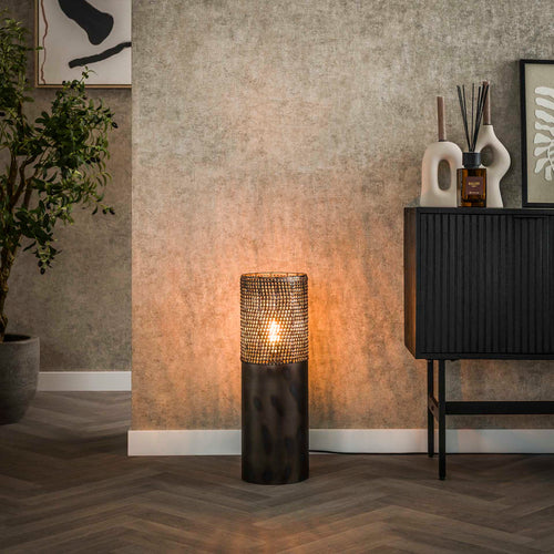 Giga Meubel Vloerlamp Cilinder - Zwart/Bruin Metaal - 1-Lichts - 20x20x60cm