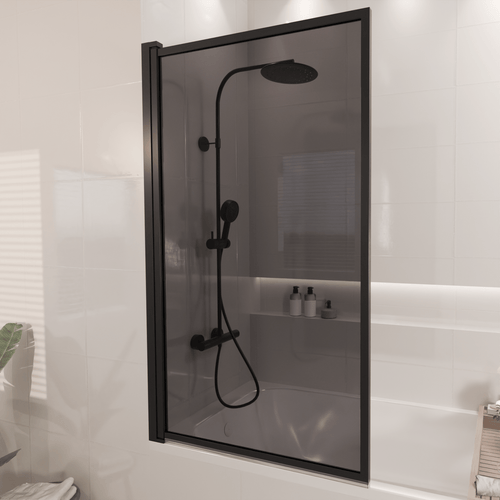 LOMAZOO badwand Salvador - draaibaar - anti kalk nano coating - rookglas - zwart - 80 x 140 cm