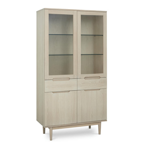 Furnhouse vitrinekast Kerteminde - Witte olie - MDF, Eikenfineer, Glas - 45x100x190