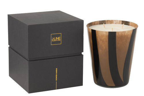 J-Line geurkaars Noa Strepen - Green Fig - glas - taupe - large - 95U