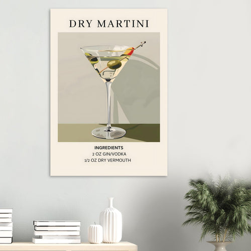 Artfulprints Poster met Lijst Dry Martini cocktail - Ingrediënten   - 70x100 cm - Groen