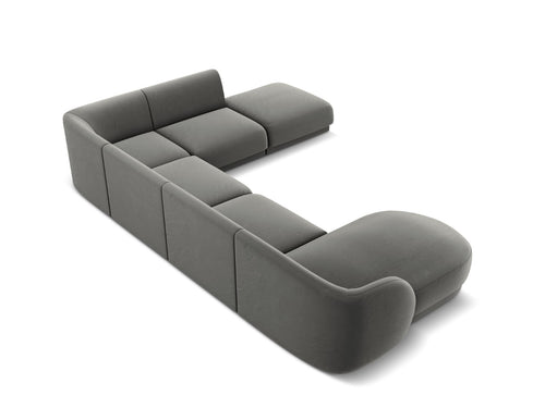 Micadoni Panoramische hoekbank rechts Miley 6-zits, flueel, lichtgrijs - 255x330x70cm