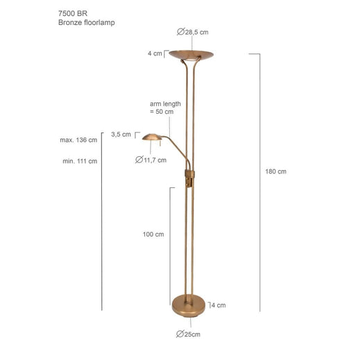 Mexlite vloerlamp Biron - 2 lichts - 52x 180 cm - brons - vtwonen shop