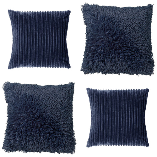KUSSENSET - 4-delig - Cosy Layers - 60x60 cm, 45x45 cm - inclusief binnenkussens - blauw
