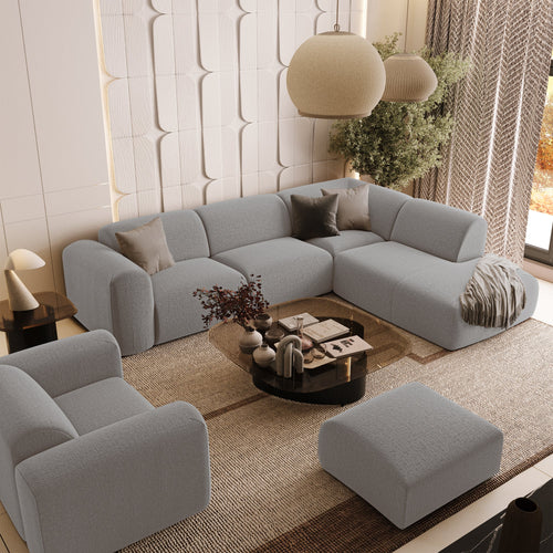 Sia Home - Rechte hoekbanken MYRA - Geweven stof - Lichtgrijs - 269cm - vtwonen shop