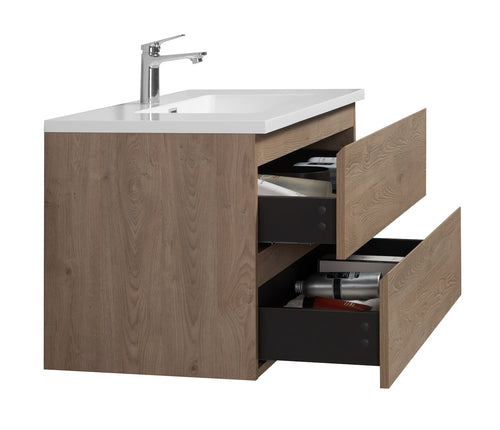 Badplaats Badkamermeubel Set Angela 100 cm – Kastanje Eiken – Badmeubel met Wastafel