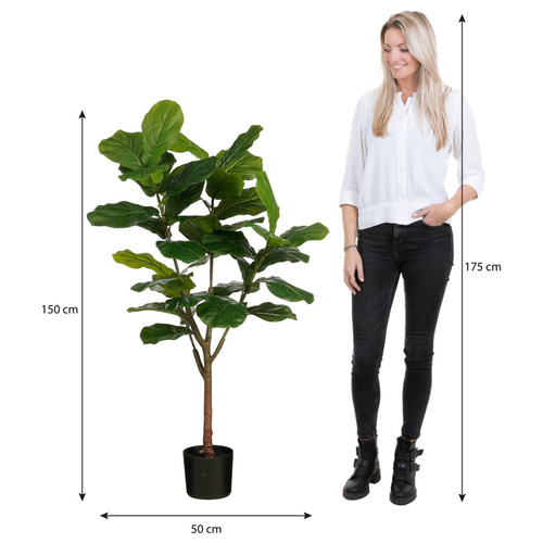 Mica Decorations Ficus Lyrata Kunstplant - Kunststof Kamerplant in Zwarte Pot - Water- en UV Bestendig voor Binnen en Buiten - Onderhoudsvrij