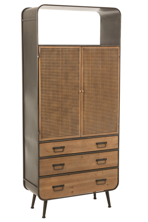 J-Line kast Hoog 3 Laden - hout/metaal - naturel/zwart