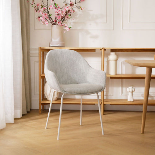 Nolon Nora-Mae Eetkamerstoel Beige Gemêleerd - Armleuning - Witte Poten - vtwonen shop