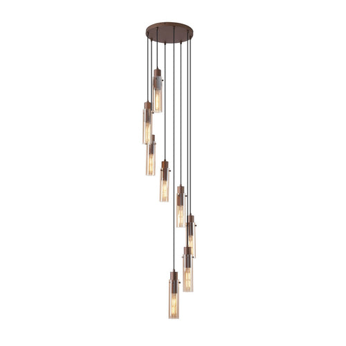 Searchlight Sweden II 8-lichts clusterlamp druppel mokka metaal & amber glas