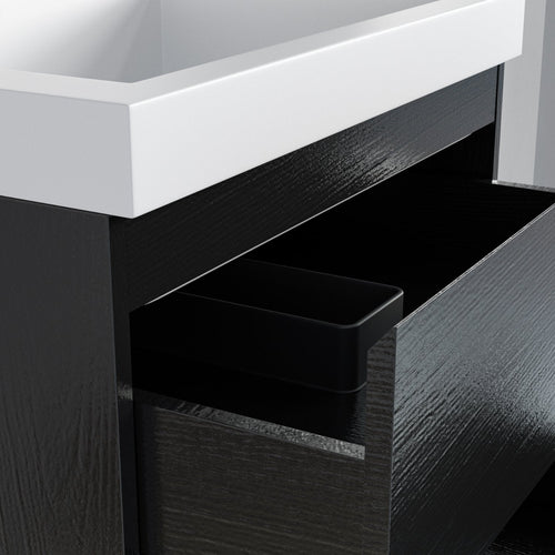 LOMAZOO badmeubelset Avalon - met hoge kast & witte wastafel - zwart eiken - 60 cm