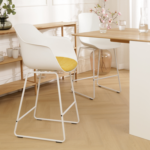 Nolon Nino-Liz Barkruk Wit - Okergeel Kussen - Wit Frame - 75 cm