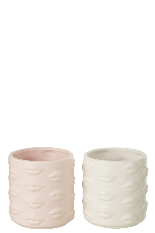 J-Line bloempot Kus Dolomiet - keramiek - roze - 2 stuks - Ø 14 cm