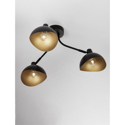Nova Luce GETI Lange plafondlamp met meerdere armen, halfverzonken, matzwart, goudkleurig, E14 fitting, 3x5W