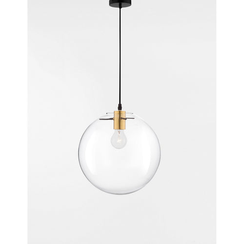 Merano Downey 25cm Globe hanglamp goud metaal helder glas, zwart LED E27