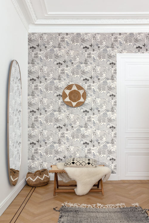 Masureel behang bosrijk landschap zwart en wit - 53 cm x 10.05 m - 631891 - vtwonen shop