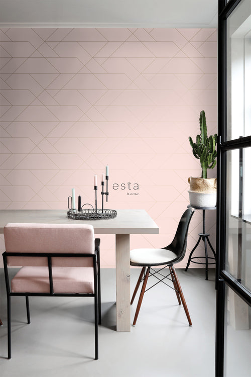 ESTAhome behang grafische lijnen zacht roze en goud - 53 cm x 10.05 m - 139211