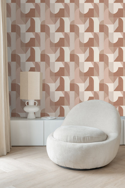 Origin Wallcoverings behang cirkels in Bauhaus stijl terracotta en beige - 50 x 900 cm - 348029 - vtwonen shop