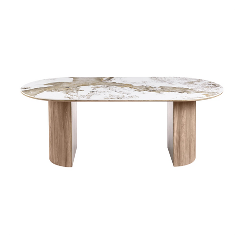 Artichok Ronda houten eettafel met keramiek blad bruin - 210 x 100 cm
