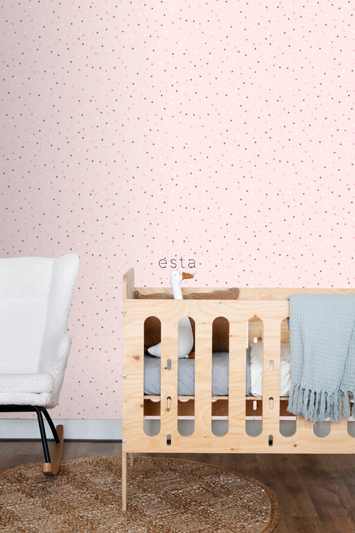 ESTAhome behang stippen roze en warm grijs - 53 cm x 10.05 m - 139051