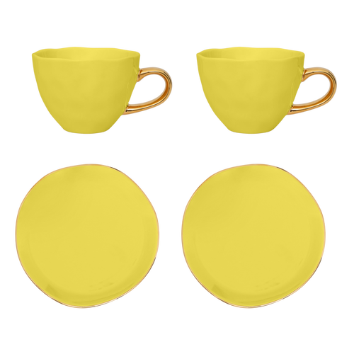 Urban Nature Culture Good Morning kopje Cappuccino/Tea en bord liatris/lime light, set van 4, in cadeauverpakking - 22.5 * 20.5 * 13.5 CM - vtwonen shop