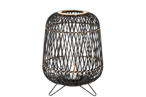 J-Line lantaarn Op Voet - bamboe - zwart/naturel - large - vtwonen shop