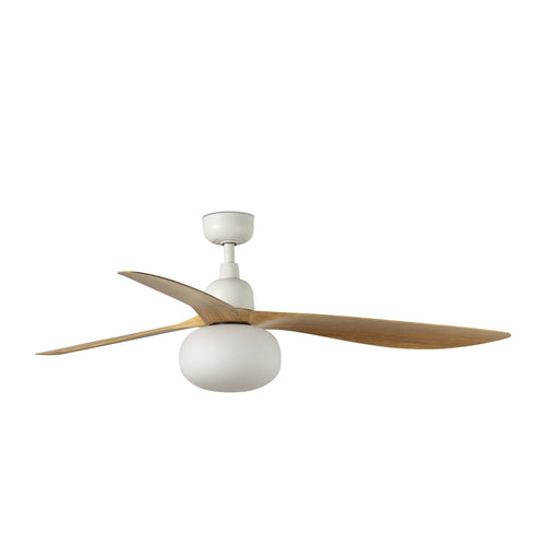 Faro Outwood Grote plafondventilator met 3 bladen, mat wit, eikenhout met lamp 1x E27 IP44