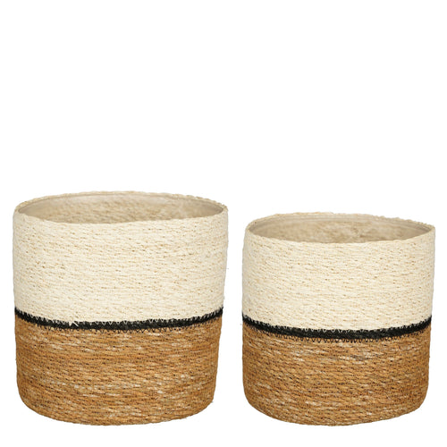 Mica Decorations Damian Plantenmand - Set van 2 - H20 x Ø20 cm - Zeegras - Wit - vtwonen shop