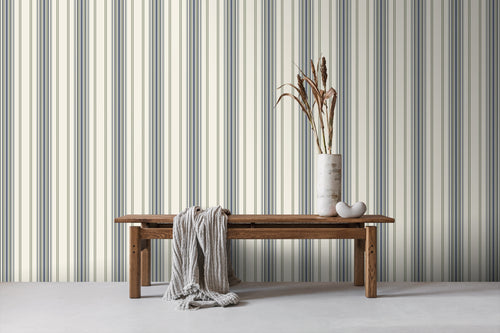 Sanders & Sanders behang strepen beige en blauw - 50 x 900 cm - 935389