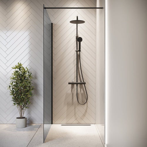 Badplaats Douchewand Rizani 120 x 200 cm – Zwart – Rookglas Inloopdouche 8 mm Veiligheidsglas