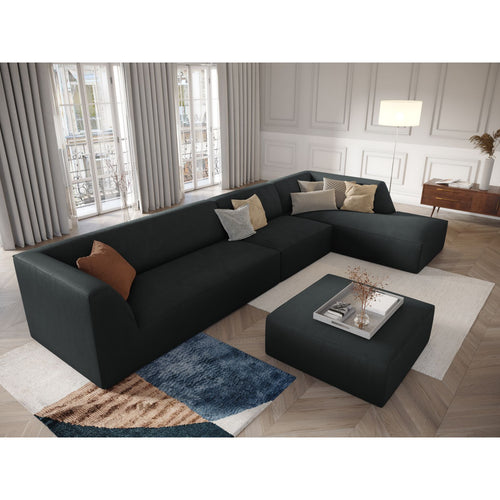 Cosmopolitan Design - Modulaire hoekbank rechts Siena 5-zits, ribfluwelen zwart - 180x366x69cm