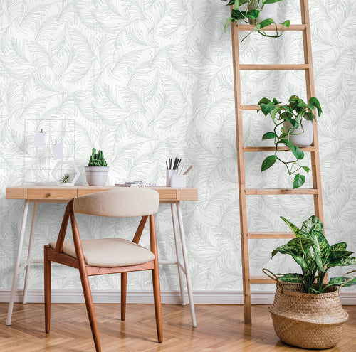 Sanders & Sanders behang veren vergrijsd groen en wit - 53 cm x 10 m - 640367 - vtwonen shop