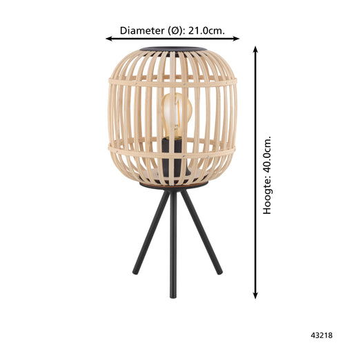 EGLO tafellamp Bordesley - e27 - 40 cm - zwart/natuur - vtwonen shop