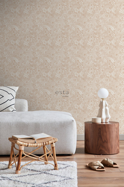 ESTAhome behang bloemtekeningen beige - 53 cm x 10.05 m - 139547