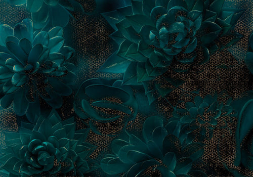 Sanders & Sanders fotobehang bloemen petrolgroen - 400 x 280 cm - 611862