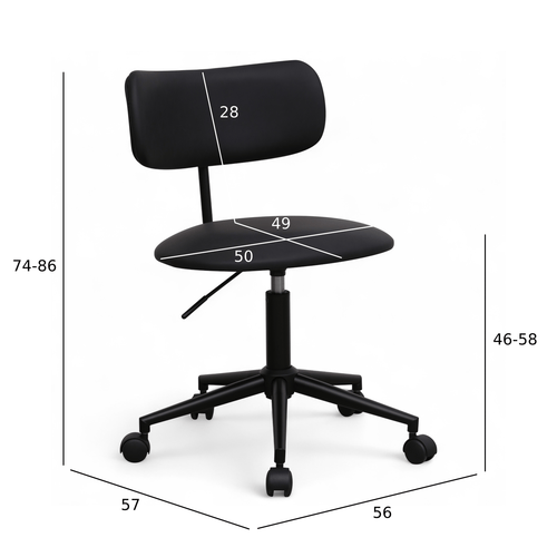 Furnhouse bureaustoel Roxy - Zwart - Kunstleer - 57x56x74