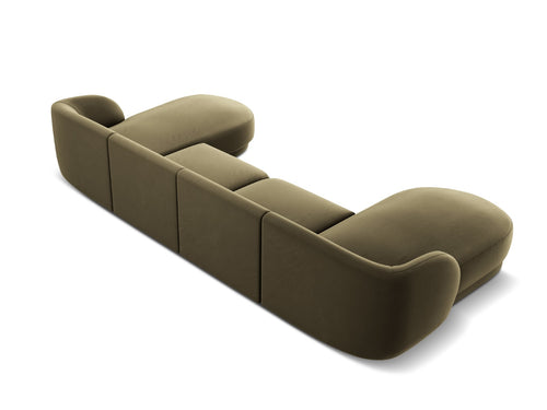 Micadoni Panoramische bank Miley 5-zits, flueel, groente - 156x330x70cm