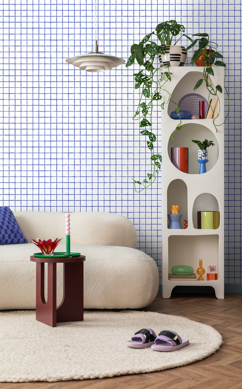 ESTAhome behang geblokt motief blauw en wit - 50 x 900 cm - 131274 - vtwonen shop