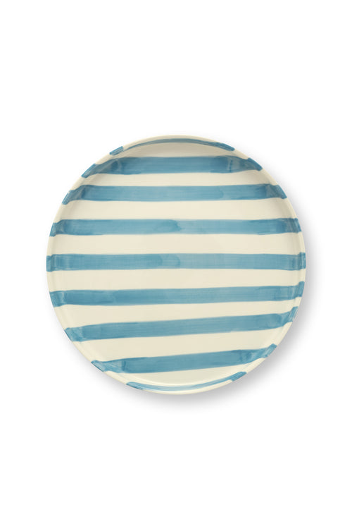 vtwonen -  Lunchbord - Strepen - Blauw - Set van 2 - Keramiek - 20cm